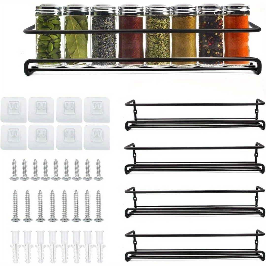 

2pcs/4pcs Spice Rack Wall Mount Space Of Bolded Saving Spice Organizer For Spice Jars And , Screw Or Adhesive Hanging Spice Shelf Rack Organizer For Kitchen Cabinet