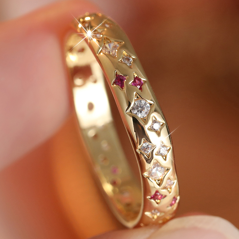 Shiny Star Thin Band Ring with Scattered Zirconia Inlay