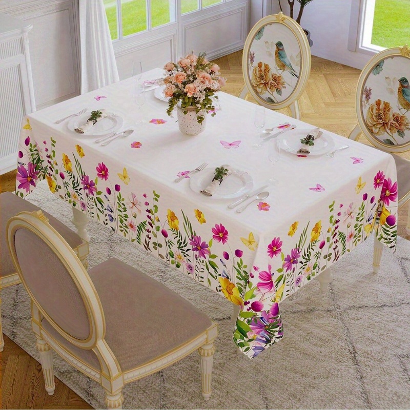 

1pc Spring/summer Tablecloth With Floral And Patterns, Suitable For Dining, Parties, , Indoor And Outdoor Decoration