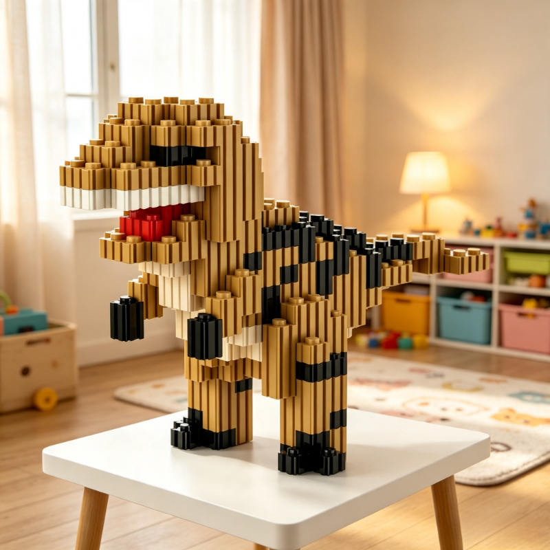 Brown Multi-Style Dinosaur Building Block Set