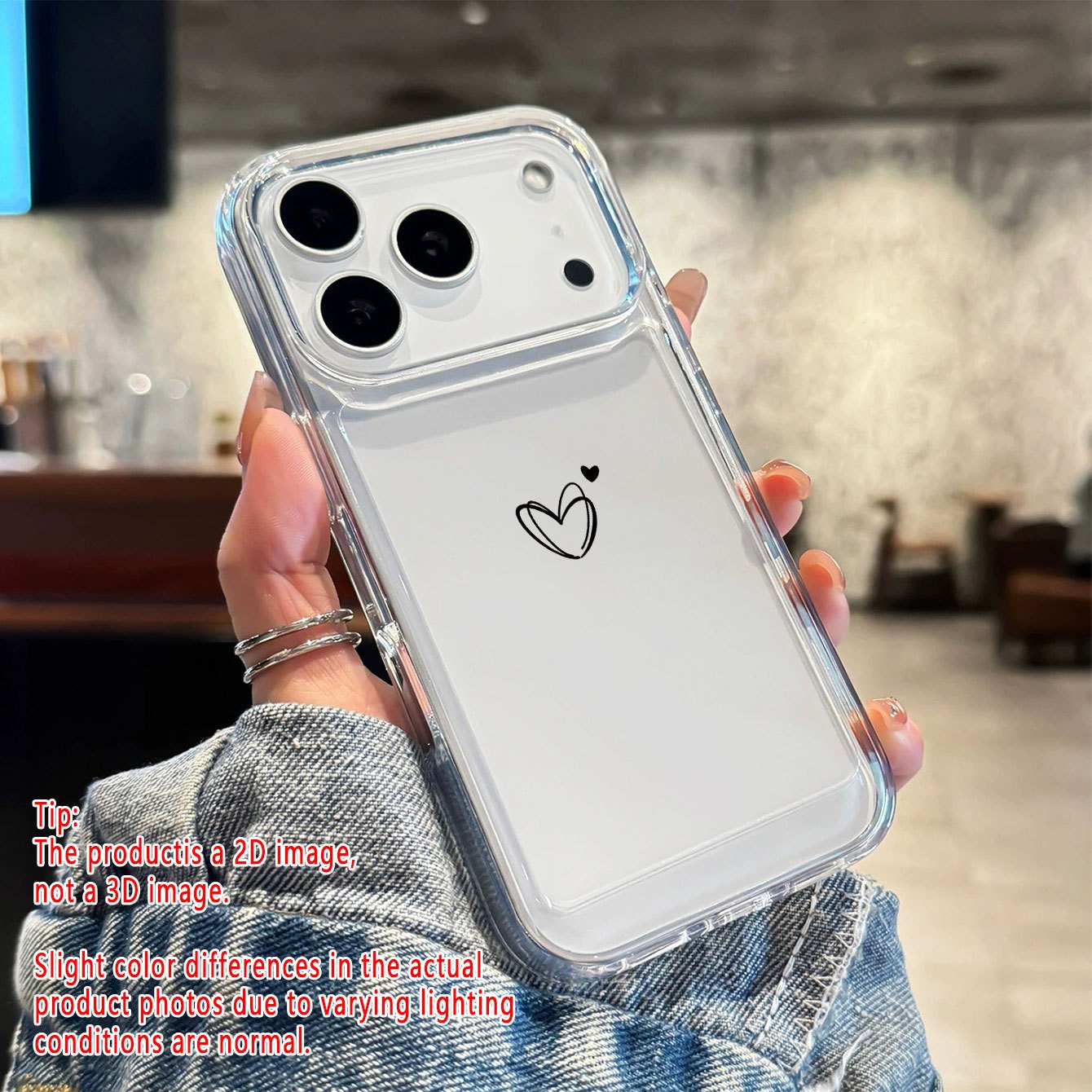 TEMU Phone Case - 1pc 2d Heart Pattern Transparent Phone Case For Iphone 17/17pro/17promax/17air/for Iphone