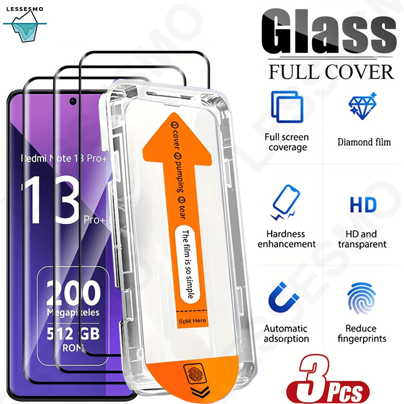 E-shop 3er-Pack gebogenes Panzerglas für Xiaomi Redmi Note 15 Pro+/15/13 Pro+/13 Pro/14 Pro/14 Pro+/12 Pro 5G Displayschutzfolie, 9H+ Härte, kratz- und