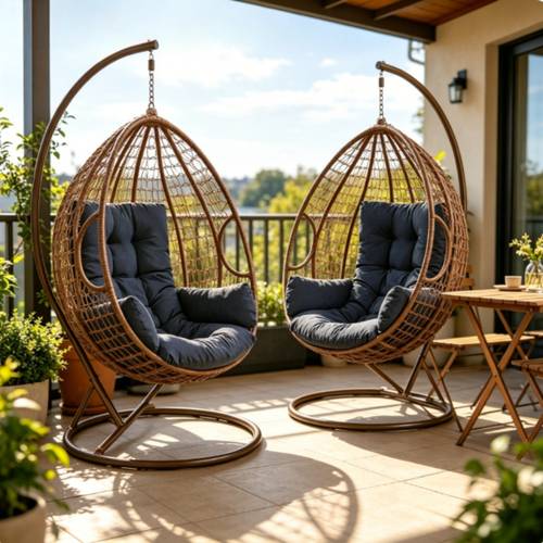 2pcs Bohemian Hanging Chair Cushion - Cushion, Black/Light Grey, , Suitable for Hanging Chairs, , Gardens, Patio Furniture (Compatible with Hammocks, Excludes Cradle Seats)