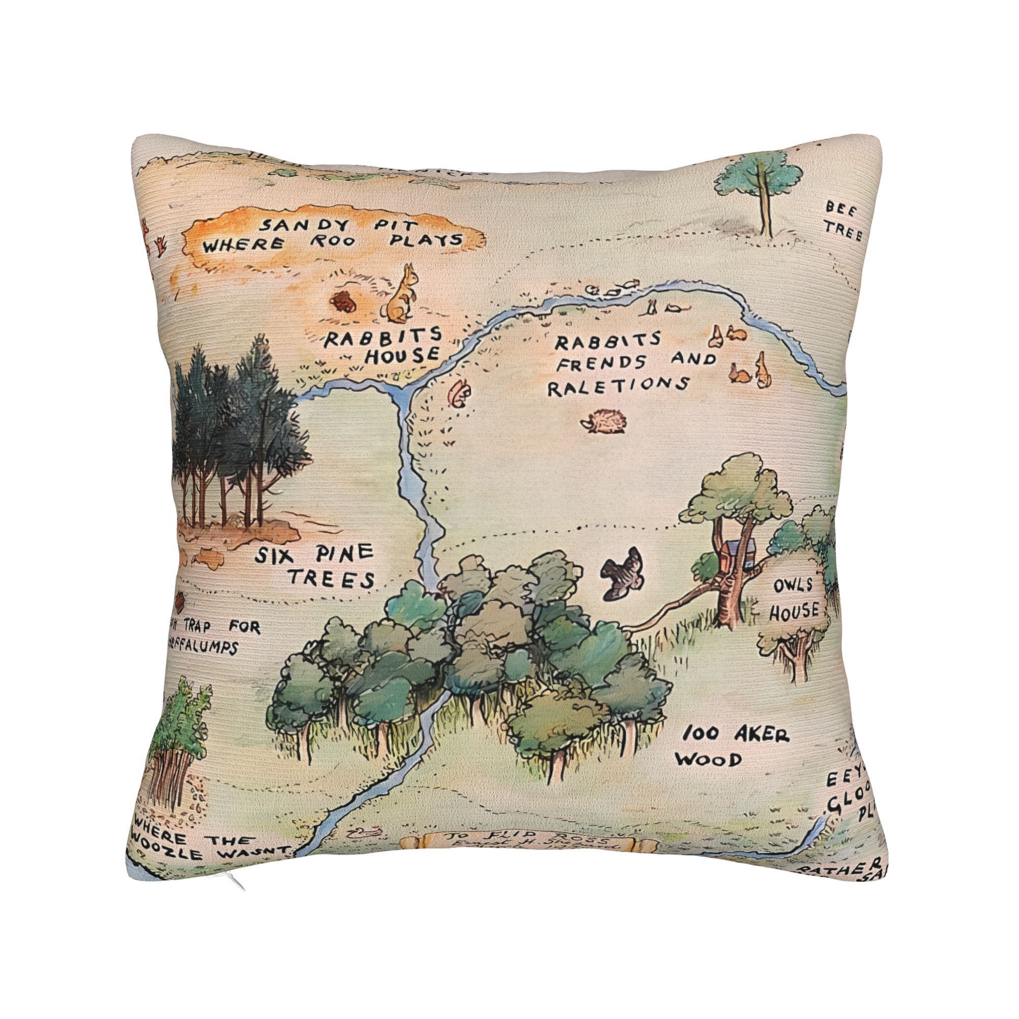 

1pc Acre Wood Map Pillow Cover - Soft, Machine Washable Polyester With Zip Closure - Ideal For Sofa, Bedroom, Office, And Farmhouse Decor - Adventure Design, No Insert Included, Decorative Pillows