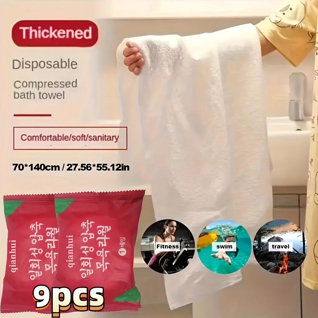 E-shop 9 Stück - 27,5x55 Zoll Kompressions-Badetücher, Einweg/Wiederverwendbar, Ideal für Reisen, Camping, Fitness, Wandern, Spa | Weich, Langlebig