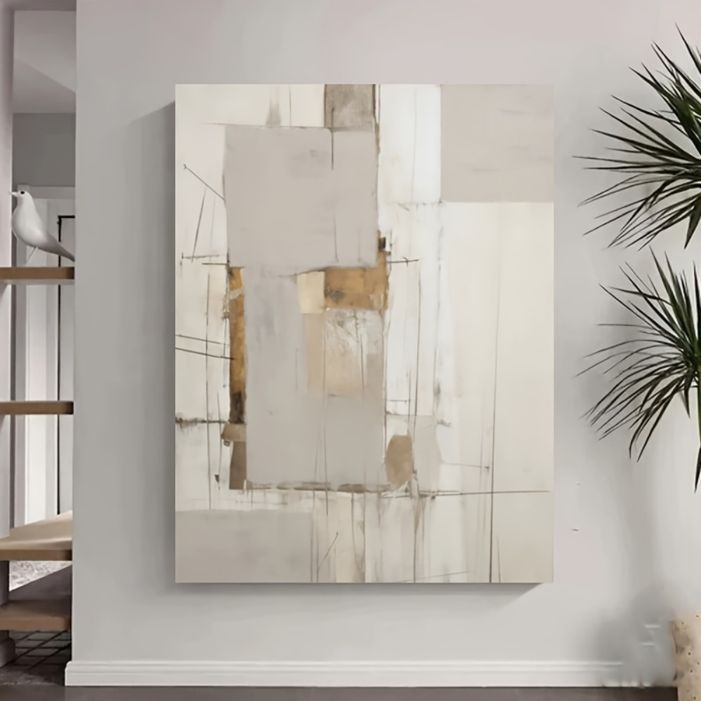 Large Modern Abstract Hand-Painted Framed Canvas Wall Art - Neutral Beige Brown Gray White Black Textured Oil Painting - Extra Large Mural Suitable for Living Room, Bedroom, Office Decor - Designer-Friendly Neutral Palette, Framed Ready to Hang