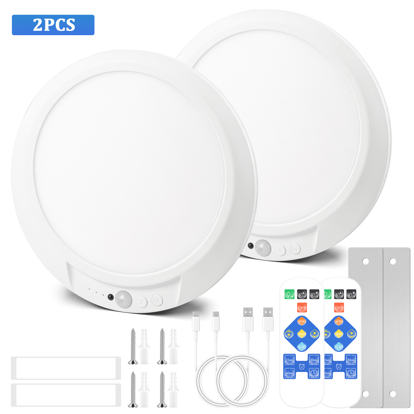 TEMU 1/2/4pcs Rechargeable Led Ceiling Light, Motion Sensor Light With Remote Control, 3 Dimmable Brightness, Timer And Sensor Function, Wireless