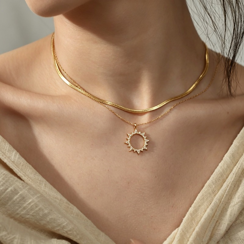 Women's Double-Layer Elegant Hollow-Out Sun Pendant Necklace