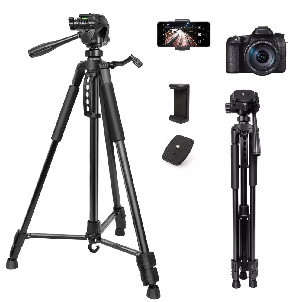 Camera Tripod, Tripod Stand With Detachable Head And Phone Holder And Carry Bag, Lightweight Tripod