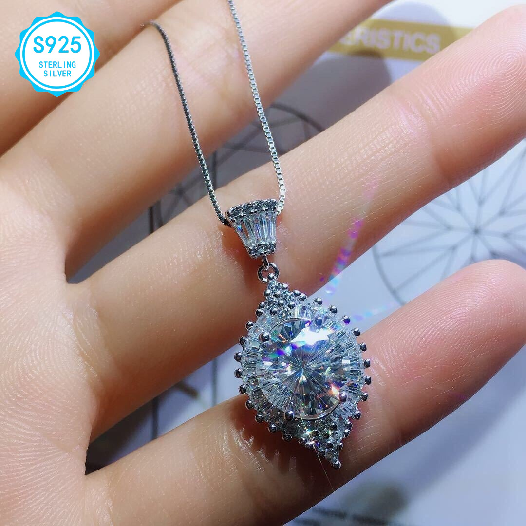 925 silver 14ct   jewelry set 5ct ring 5ct pendant necklace 4ct water drop earrings   earrings pendant necklace   wedding anniversary birthday proposal gift for bridesmaids wife girlfriend friends Product details 5