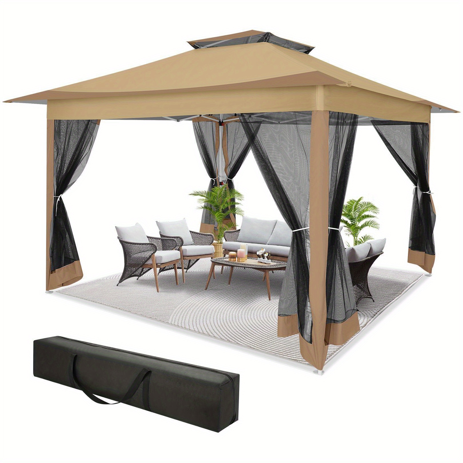 TEMU 12x12ft Pop-up Tent, Easy To Set Up Outdoor Tent Upf 50+, Upgraded Automatic Portable Gazebo With Net, Double Ventilated Carrying Bag Suitable