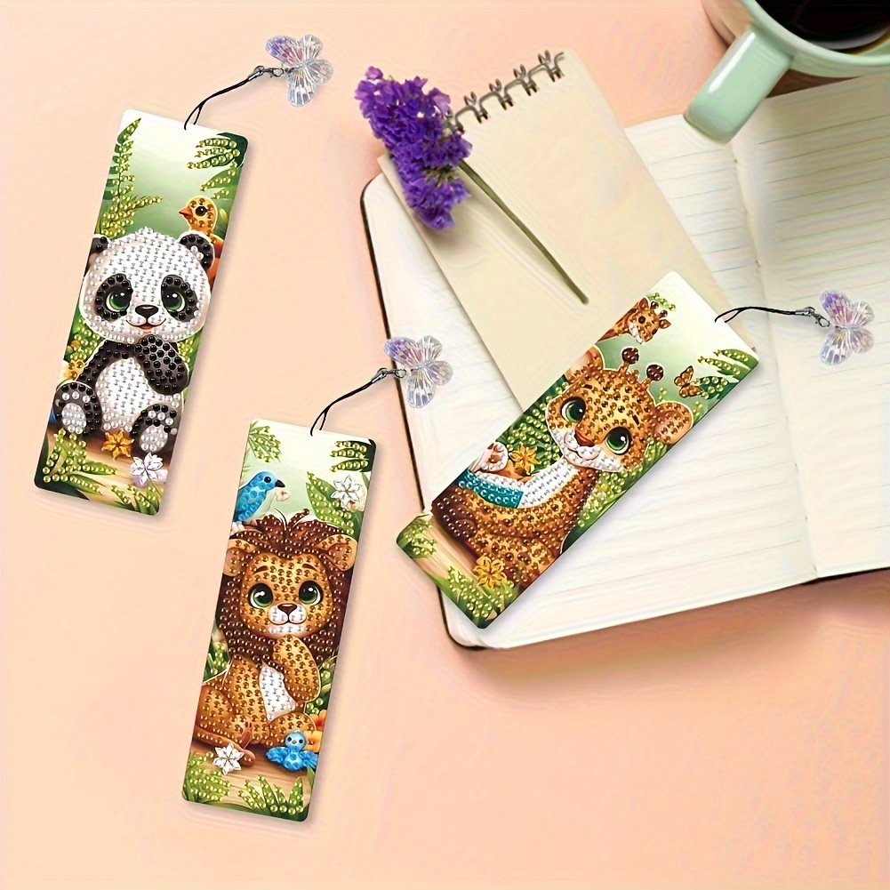 TEMU A Trio Of -yourself Diamond Painting Bookmarks Featuring A Small Animal Motif, Designed With Crystals - Ideal For Readers And Craft Enthusiasts.