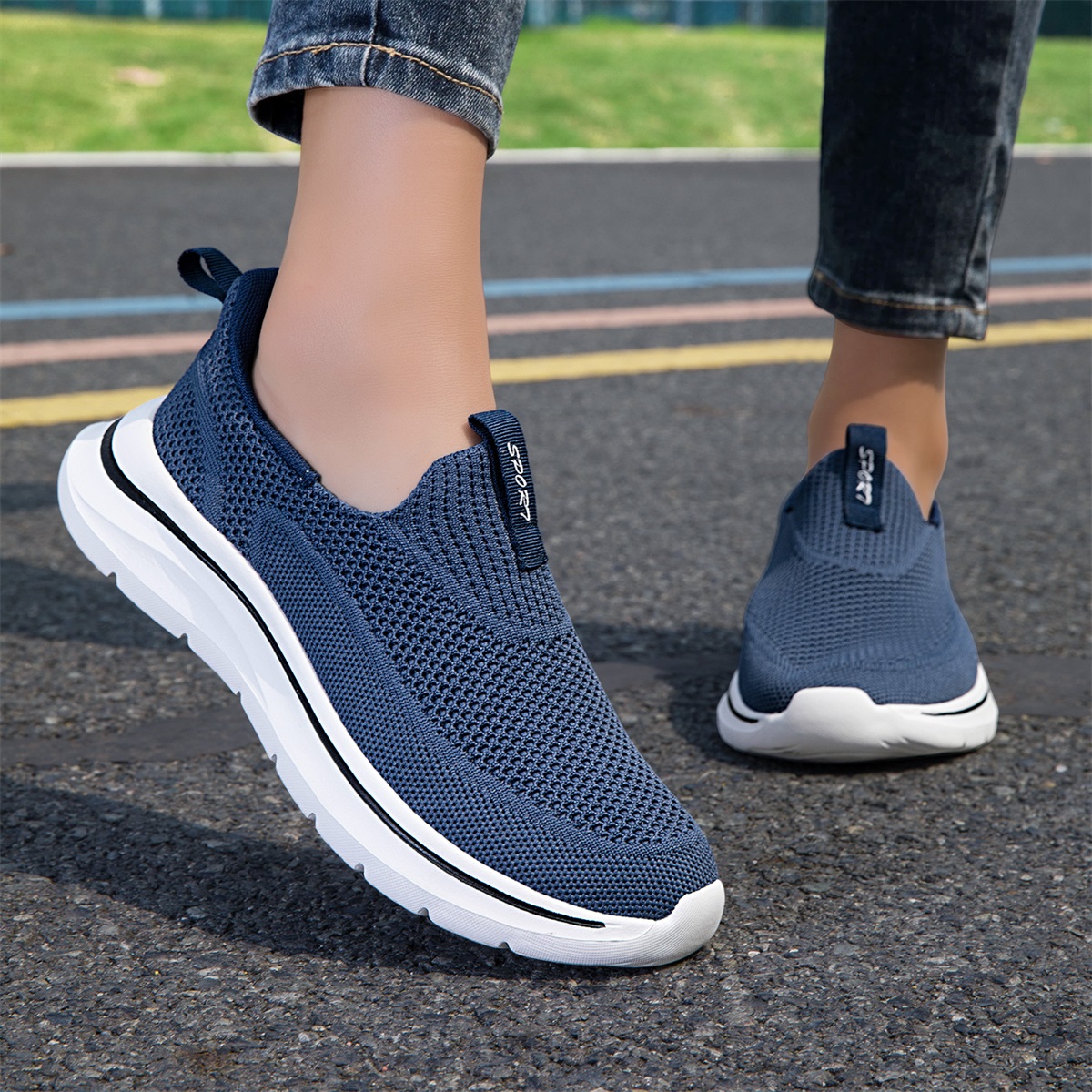 TEMU Sneakers, Summer Hollow-out Breathable Walking Shoes For Middle-aged And Elderly, Road Running Shoes, Lightweight Thick-soled Casual Shoes,
