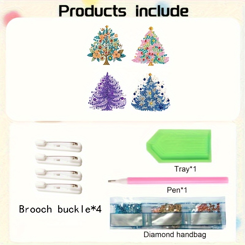 Christmas Tree Theme Crystal Diamond Painting Brooch Set