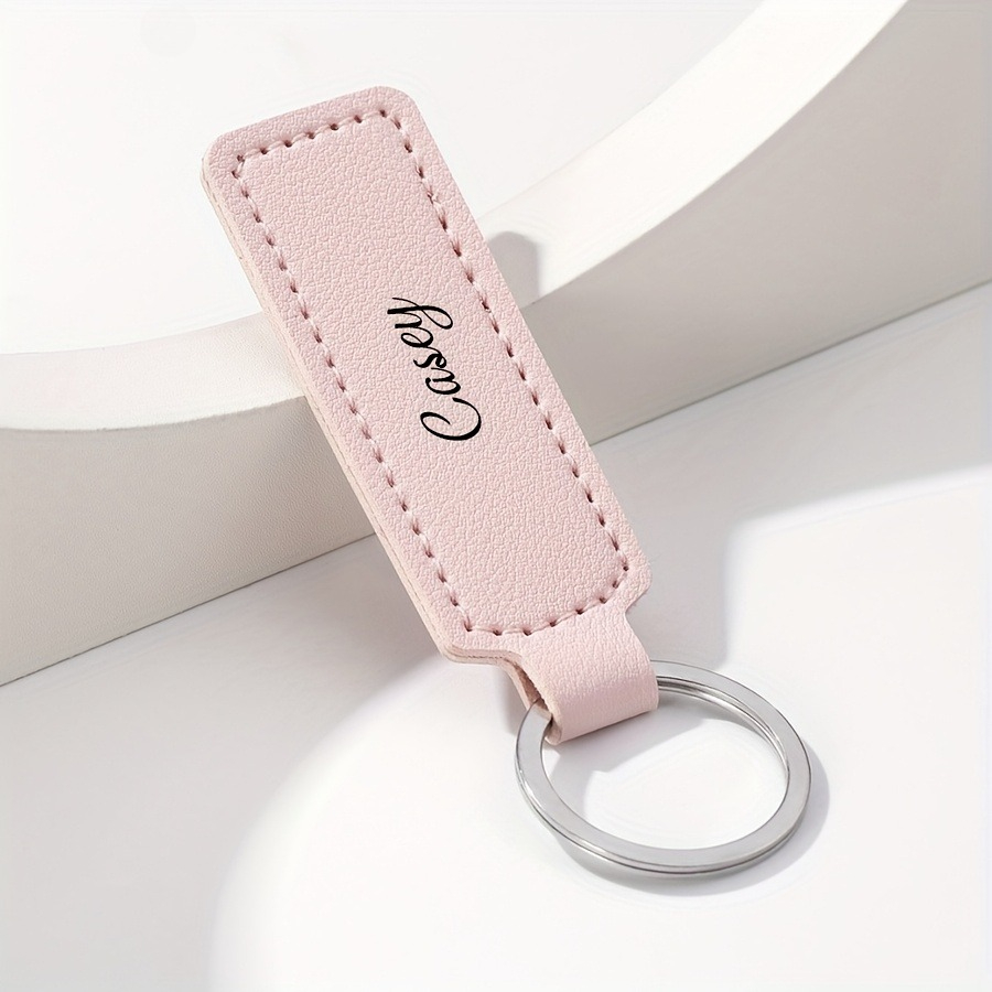 TEMU Llavero personalizado de cuero sintético de color sólido, llavero DIY de línea de cara para el hogar, bolsa de regalo, adornos colgantes