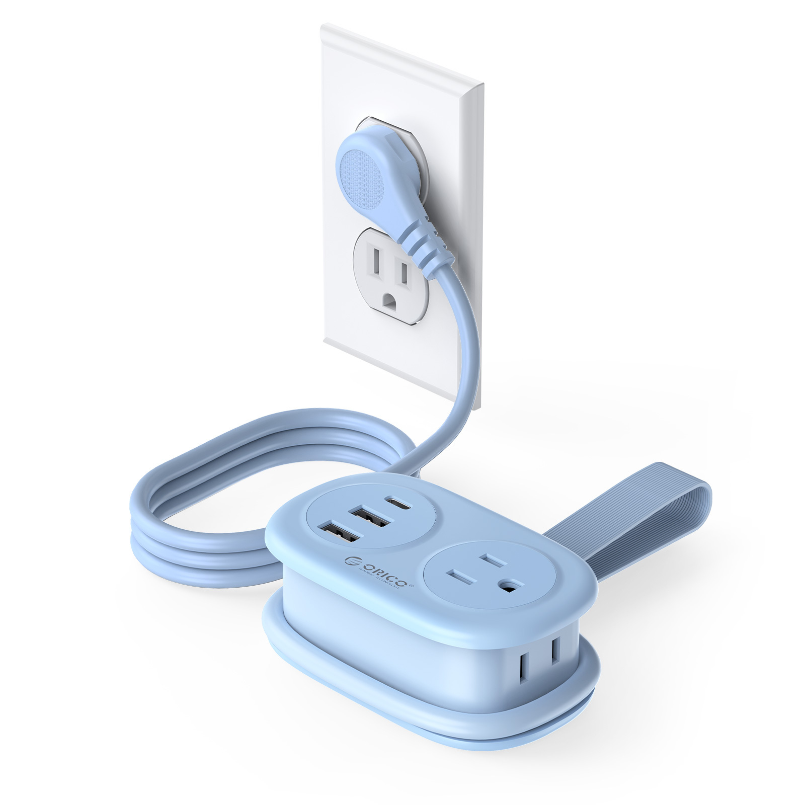 TEMU Orico Strip, 3.3ft Small Extension Cord, Portable Power Strip Flat Plug With 2 Ac Outlets 3 Usb Ports (1 Usb C), Us Plug Extension Cord For