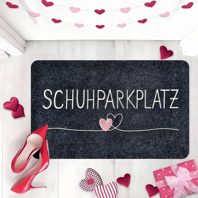 TEMU 1pc Valentine's Day Door Mat, Deep Gray Background, "schuhparkplatz" Text, Pink Small , Machine Washable, Soft, Suitable For Home, Living Room,