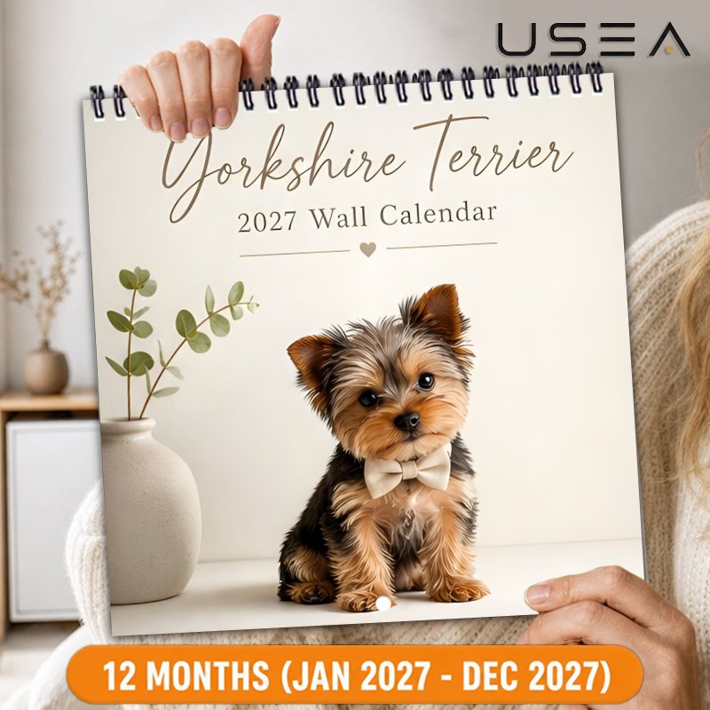 TEMU 2027 Wall Calendar 2027 Yorkshire Terrier Wall Calendar, 12-month Yearly Organizer, Twin Wire Spiral Hanging Wall Calendar, Large Blocks, Us
