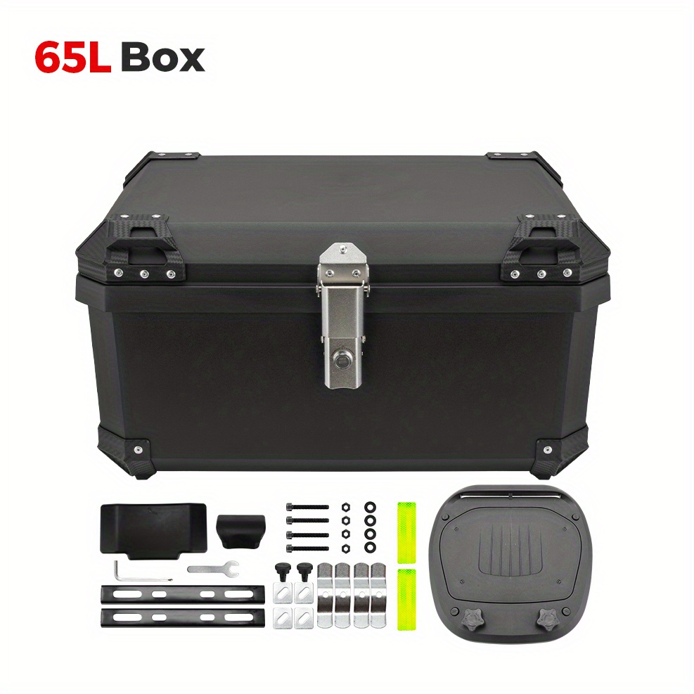 45l 11. 89gal/ 65l 17. 17gal Motorcycle Top Case, Tail Box Trunk Lockable Storage Carrier Top Box With Backrest Universal Mounting For Helmet Luggage - Black