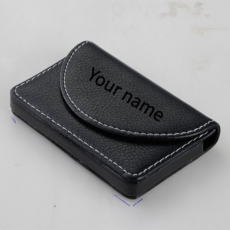 TEMU Textured Pattern Business Card Holder, Featuring A Semi- With Metal Edging, For Business Professionals. Equipped With A Secure Snap Closure And