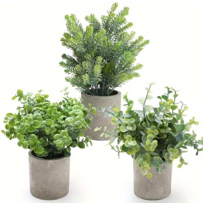 5 Mini Plantes Artificielles En Pot - Eucalyptus Réaliste, Décoration Intérieur Bureau, Salle De Bain