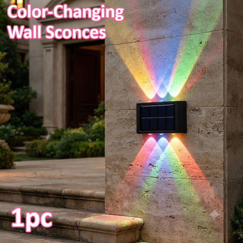 TEMU Led Solar Color-changing Wall Light With Smart Sensor That Automatically Turns On At Night, Features 6 Led Color Bulbs, Halloween And Christmas