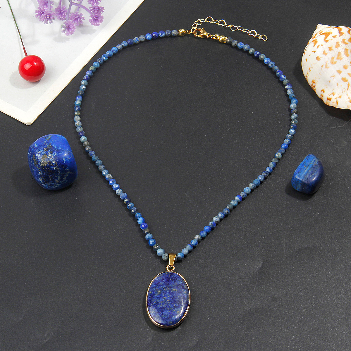 TEMU Natural Cut Bead Necklace, Oval Pendant Clavicle Chain, Retro Bohemian Luxury Niche Jewelry, Gift For Girlfriend Or Best Birthday