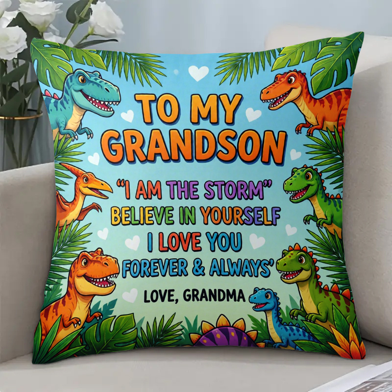 TEMU 1pc Of A Dinosaur-themed Pillow For Your Grandson, ' Love', Perfect For Easter And Ramadan. This Short Plush Pillowcase Measures 17.7 Inches By