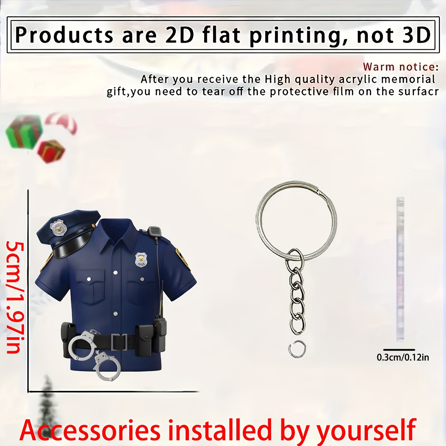 TEMU 2d Flat, 2d Flat Keychain - A 1pc Police Uniform Designed In 2d Flat Art, Perfect For Decoration. This Creative Ornament Is Ideal For Christmas
