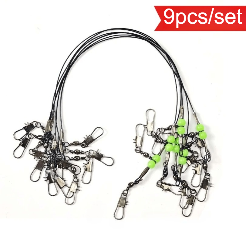 TEMU 9pcs/set Avlcoaky Luminous Beads Swivel Snap Connectors With Hook Line Compatible For Saltwater/freshwater Fishing, Octopus Tackle, Fishing Gear