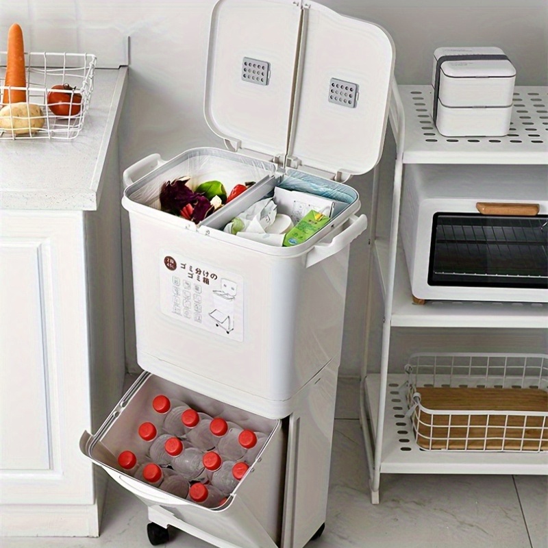 Large Partitioned Trash Can for Home, Kitchen, Office & Commercial Use - Durable Slim Bin with Built-in Sorting Function, 34/37L | Stylish Painted Storage Box Design| Odor Prevention Roller Q825KN34-41, Garbage Cans for Kitchen, Kitchen Bins for Rubbish And Recycling, Diaper Trash Can, Trash Can On Wheels, Kitchen, Waste Sorting System, Kitchen Waste ManaSynthetic Gemstoneent, Odor Control Bin, Sorting Trash Bin, Sleek Waste Container, Functional Aesthetic,