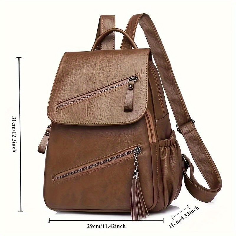 Mochila organizadora multifuncional de gran capacidad, bolso de hombro para mujer, carcasa suave de PU, diseño retro minimalista, bolso pequeño para uso diario