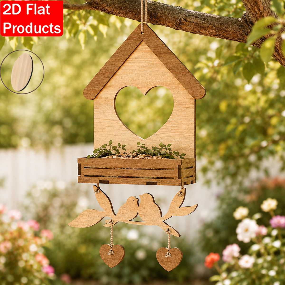 TEMU A Set Of 2d Flat-style Rustic Wooden Birdhouse Planters And Wall-mounted Planters, Suitable For Gardens, , Courtyards, And Rooftops. Features