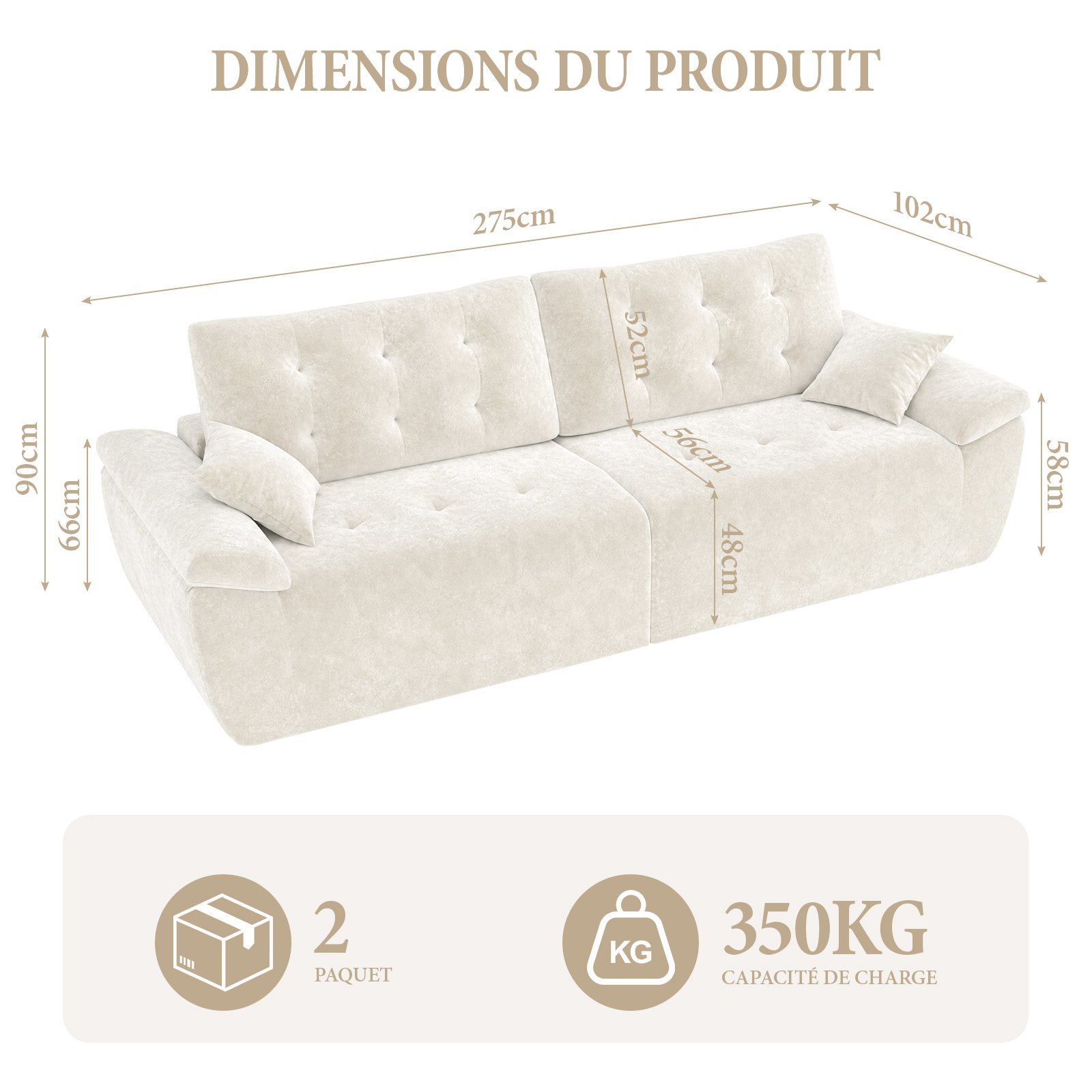 275cm L-shaped Modular Sectional Sofa Comfy Chenille Boneless Sectional Couch With Deep Seat