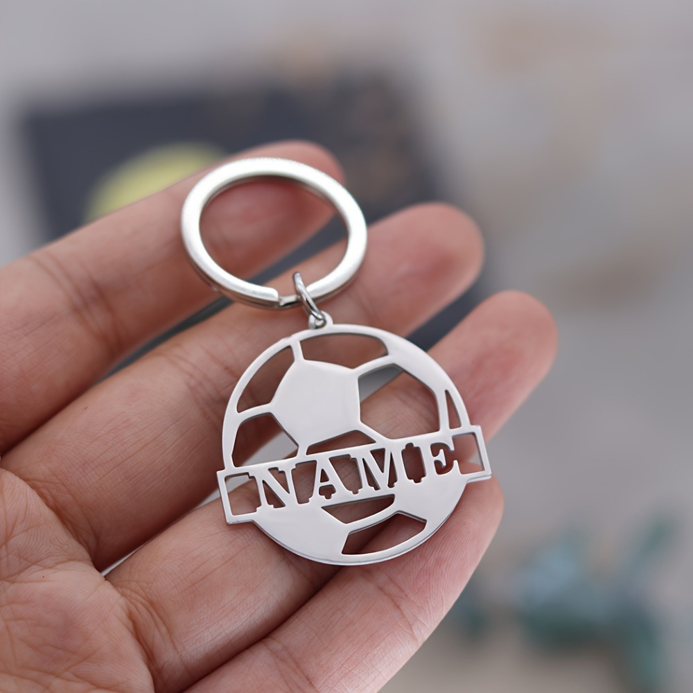 TEMU Custom Football Keychain - Personalized Stainless Steel Name Tag, Perfect For Mother's Day, Valentine's Day, , And Birthdays, Football Additions