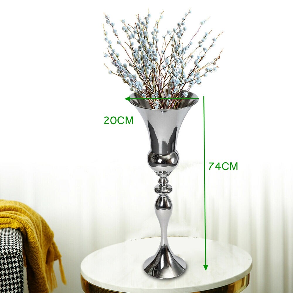 Image of Large 72cm Silver Iron Luxury Flower Vase Urn Wedding Table Centrepiece Decor Vintage Style For Home Event Decoration Easy To Assemble For Flowers Artificial Arrangements