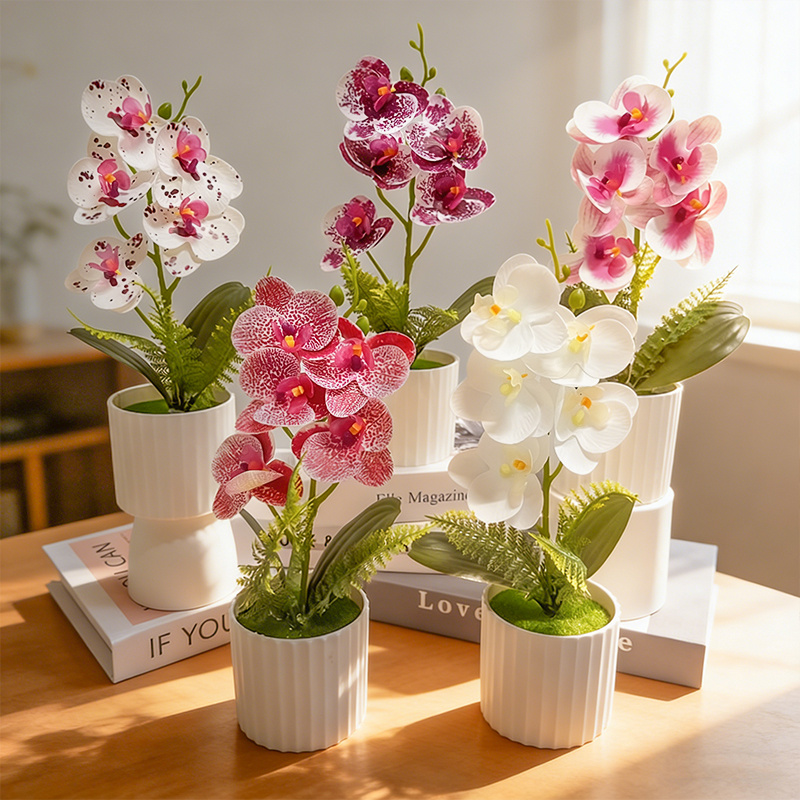 36CM Elegant and Beautiful Artificial Butterfly Orchid Potted Plant | Realistic and Unique Flowers, Includes Flowerpot, Suitable for Wedding and Engagement Decoration, Indoor Garden Center Decor, Bedroom, Study Desktop, Kitchen, Living Room Decor