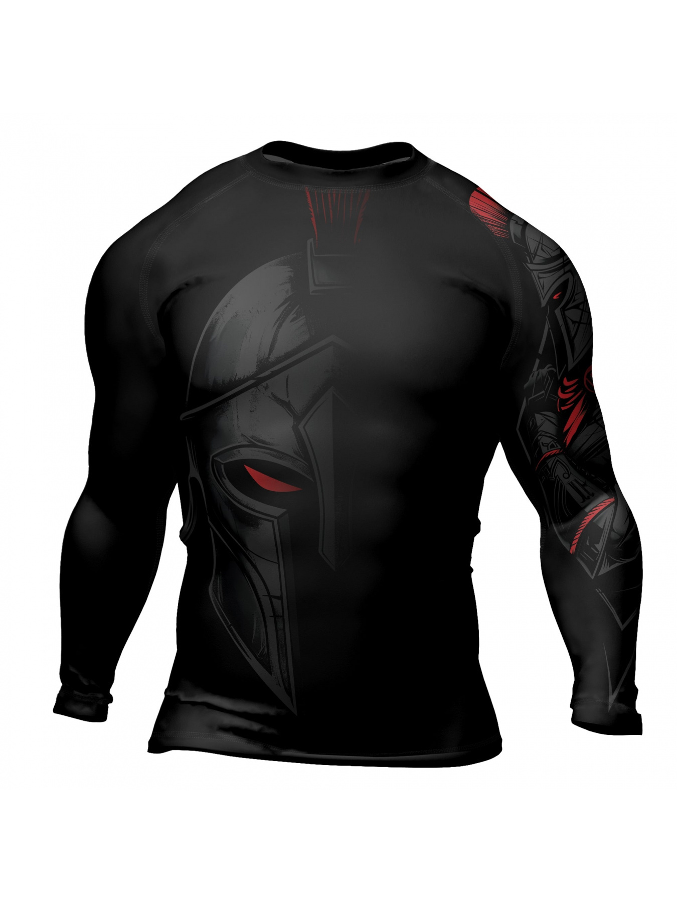 mens spartan warrior helmet print long sleeve rash guard ancient greek   pattern compression workout shirt for mma bjj training