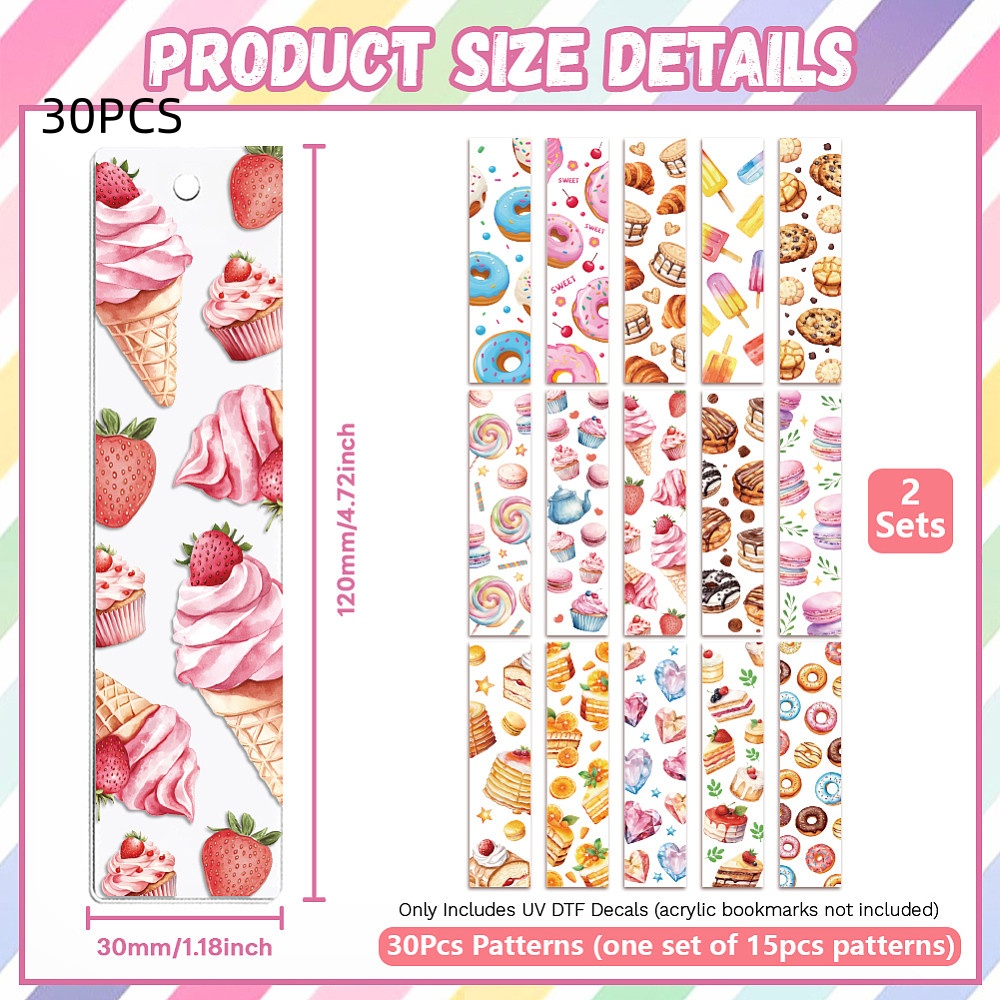 TEMU 30 feuilles de transfert UV DTF pour marque-pages, 15 styles, film de transfert thermique en plastique, idéal pour mugs de sublimation UV,