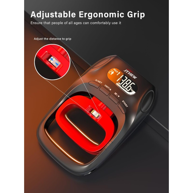 electronic grip strength tester trainer -   hand dynamometer with adjustable   (11-132lbs/5-597n), 400lbs/180kg max, digital lcd display, grip counter & user profiles - heavy duty construction for home gym,  , physical relax - ideal for hand strength,  , weightlifting, pullup assistance, ergonomic handles,   materials, fitness accessory, fitness enthusiasts Product details 4