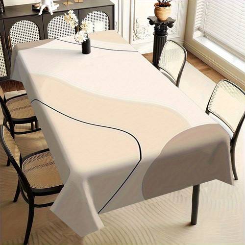 1pc modern fashion rectangular tablecloth with wavy polyester material beige and white geometric ideal for dining room living room kitchen party decor and gift textured fabric