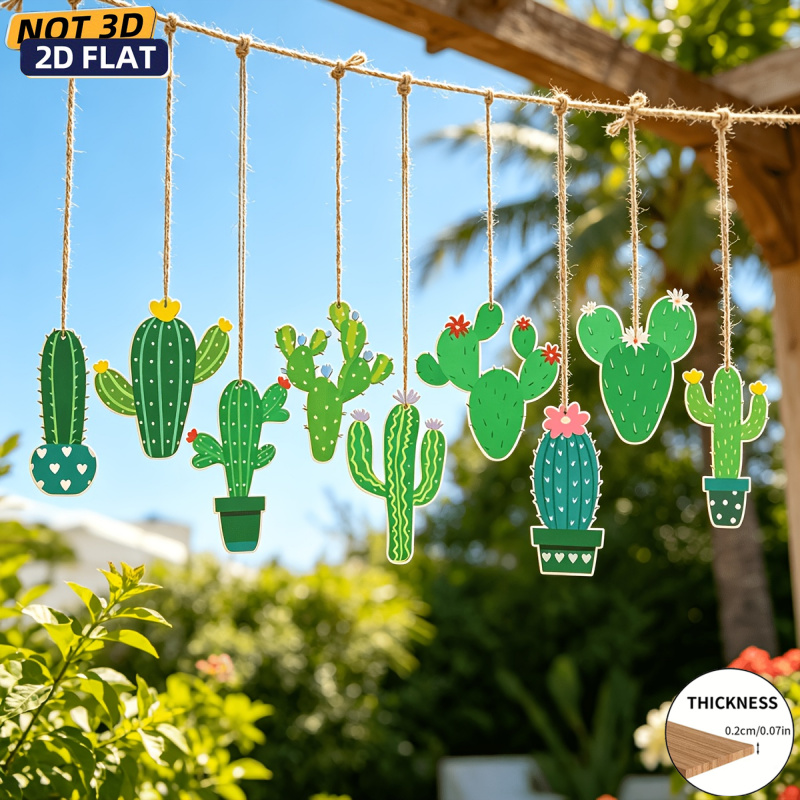 TEMU Decorazione da parete a forma di cactus artificiale stampata in 2D piatta - Adatta per temi boh矇mien del ed estivi, ornamento a forma di cactus