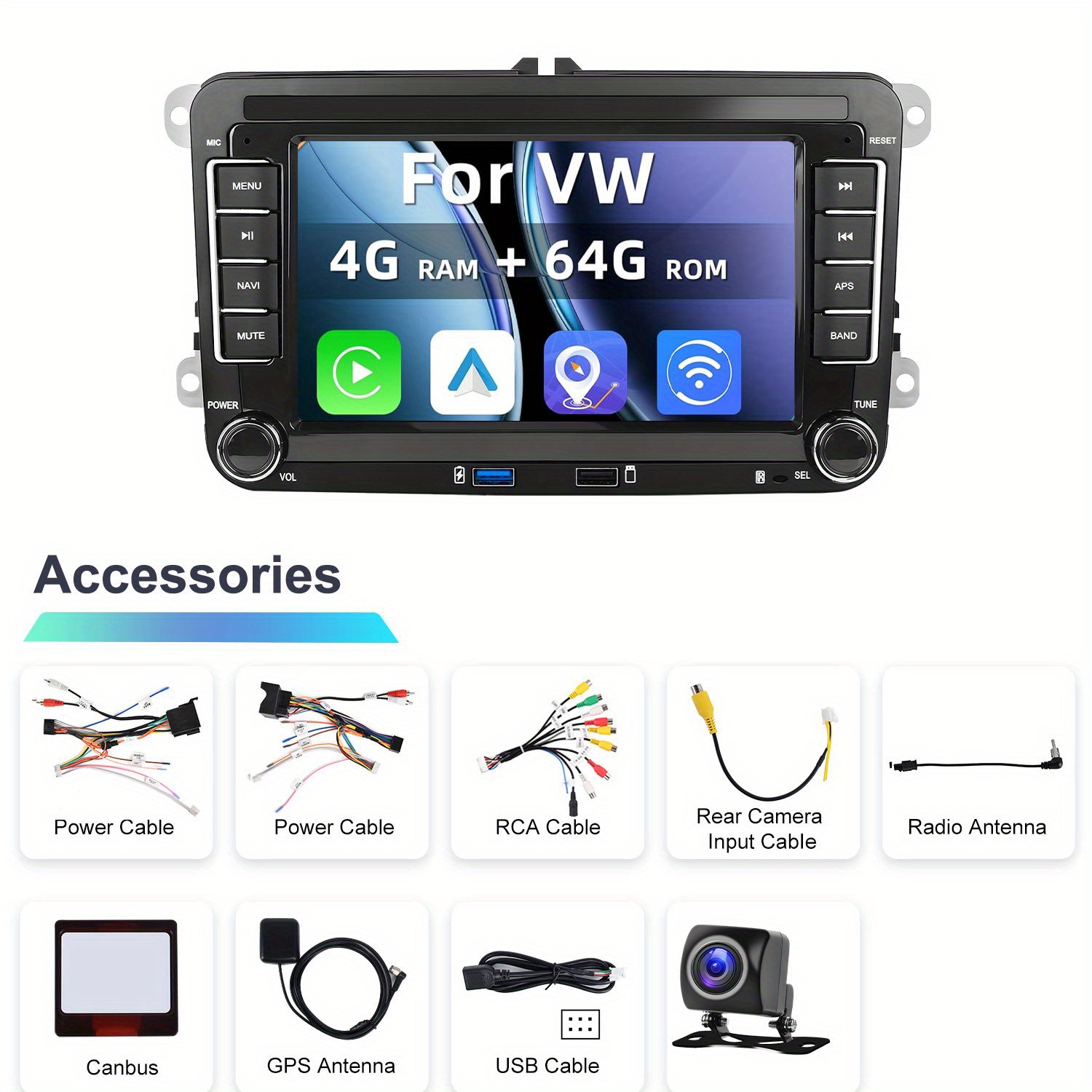 Image of [4gb+64gb] 8core For 15 For For Vw For 7inch Car Radio Car Stereo Touch Screen Player With &auto Built-in Wifi/ Gps/ Fm/ Rds Radio With Rear Camera&mic(optional)