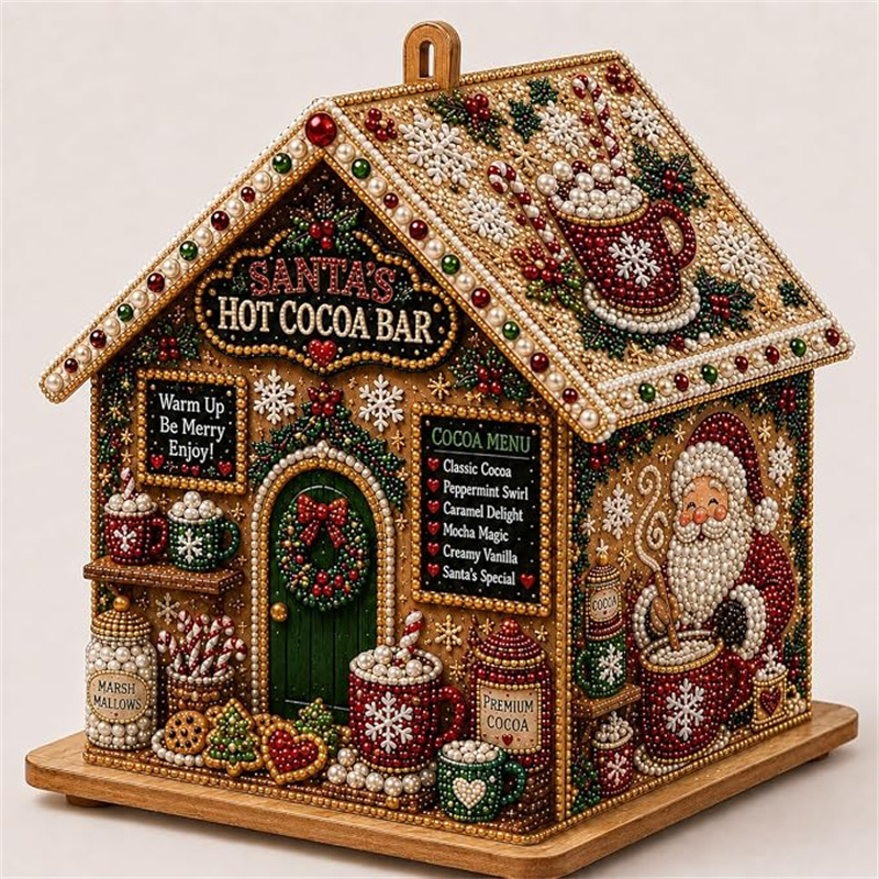 TEMU 1pc Bar Wooden House Diy Diamond Painting Kit, Wooden Base Pearl Diamond Painting Craft Kit For Adults, Christmas Tabletop Decor, Handmade