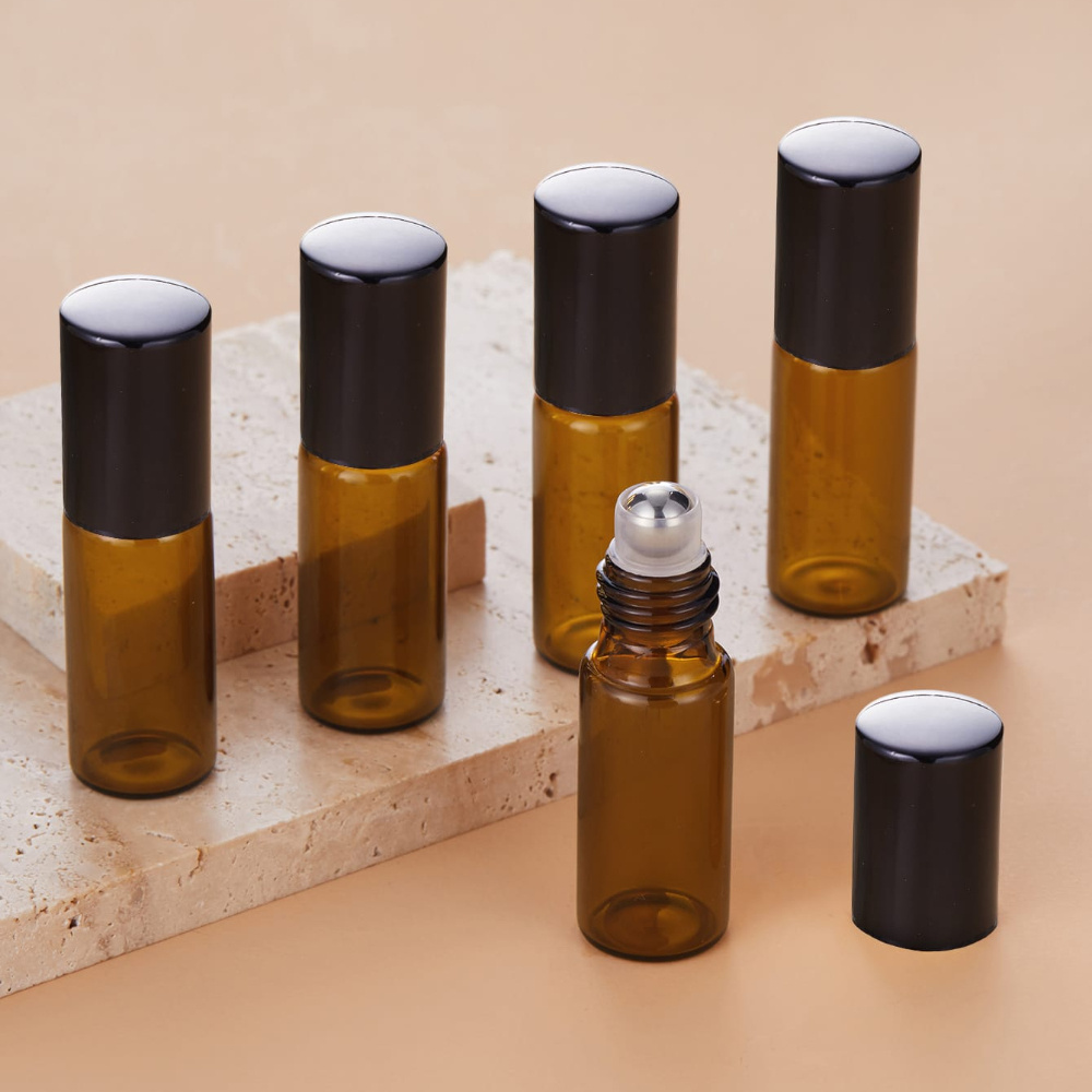 E-shop 5 Stück 5 ml leere nachfüllbare -Flaschen für ätherische Öle, auslaufsichere Glasflaschen mit Edelstahlkugeln für ätherische Öle,