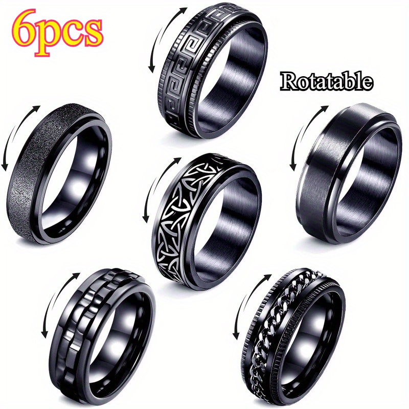 6pcs fashionable simple creative and rotatable stainless steel ring sets novelty stress relieving rock style street   casual party and banquet accessories the   for festival gifts Product details 0