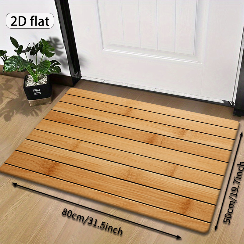 TEMU 1pc Minimalist Wood Grain Non-slip Bathroom Mat, Suitable For Bathroom Entrance And Kitchen Floor, Comfortable And Soft Velvet Wood Grain Mat