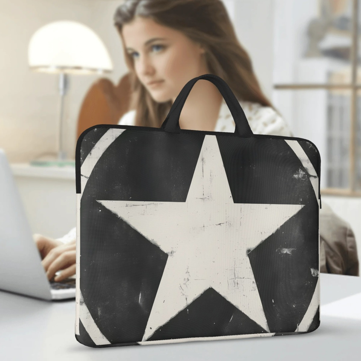 Black and White Five Star Pattern Laptop Sleeve Case