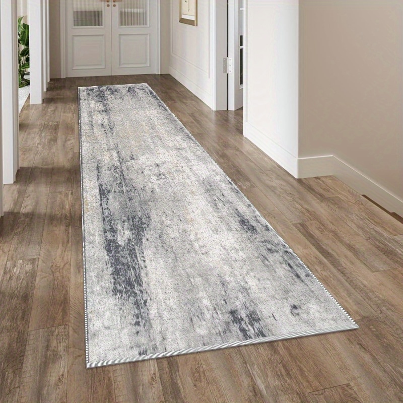 TEMU 1pc Of Velvet, A Long Rug With Gray And White Abstract Patterns, Suitable For , Corridors, Stairs, Bedrooms, Bedside, Laundry Rooms, Kitchens,