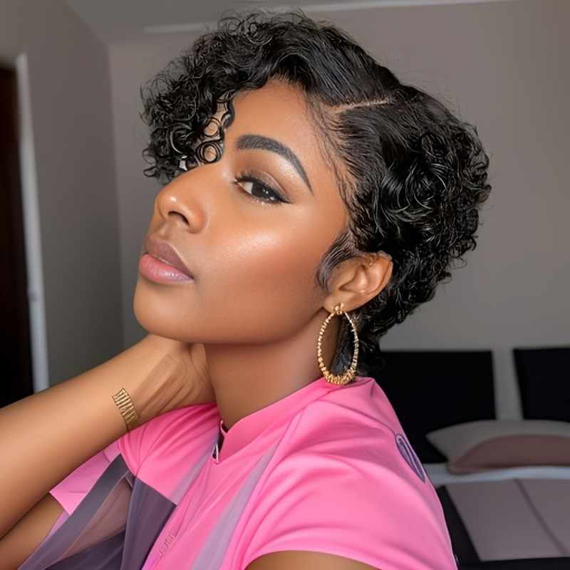 TEMU Cut Curly Wig Water Wave Wig 13x4x1 Lace Closure Wig Human Hair Wigs Side Part Wig For Women Human Hair Wig Looks Natural For Daily Use